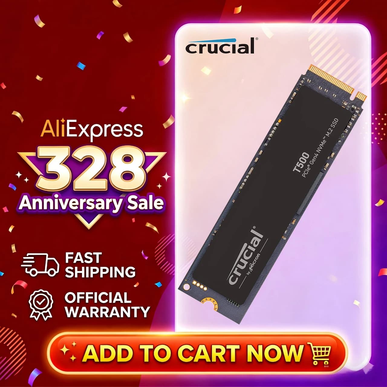 SSD da gioco interno Crucial T500 da 500 GB 1 TB Gen4 NVMe M.2, fino a 7300 MB/s, laptop e desktop, NUOVO e originale (pacchetto OEM)