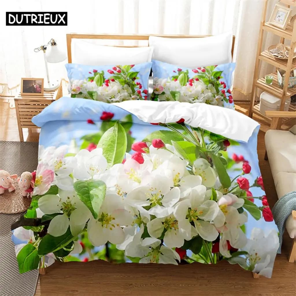 Fiori Foglie verdi Set biancheria da letto Queen Copripiumino Set letto camera da letto Set copripiumino Set copripiumino king size Set biancheria da letto