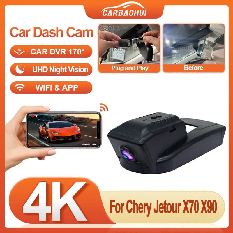 Plug and Play HD 4K DVR per auto per Chery Jetour X70 X90 Versione bassa X70S X70 Plus 2019-2022 Videoregistratore per auto Wifi DVR Dash Camera
