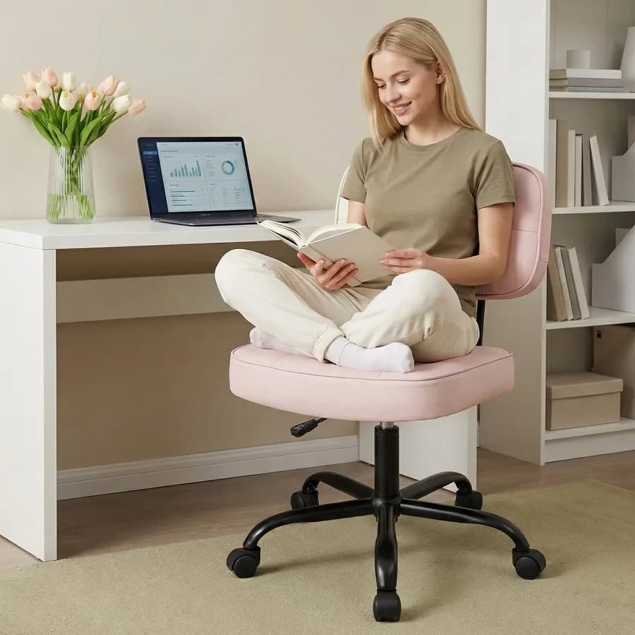 Ergonomic PU Leather Desk Chair Armless Rolling Chair with Thickened Cushion for Small Spaces
