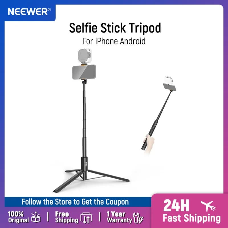 NEEWER Treppiede per selfie stick da 16-71" compatibile con iPhone Android Supporto per fotocamera portatile da viaggio per telefono cellulare