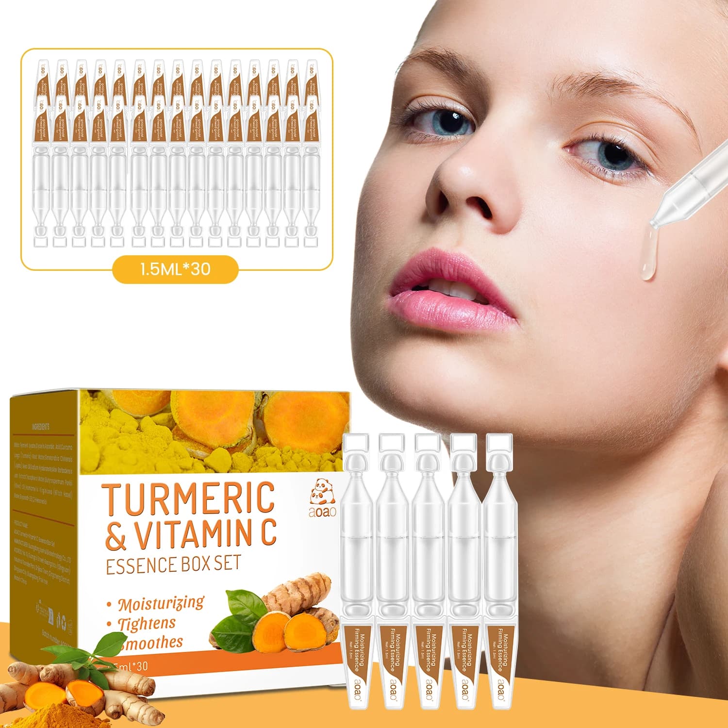 Curcuma whey and vitamin C contains aloe vera and vitamin E hydration deep and illuminating portable and essential serum travel