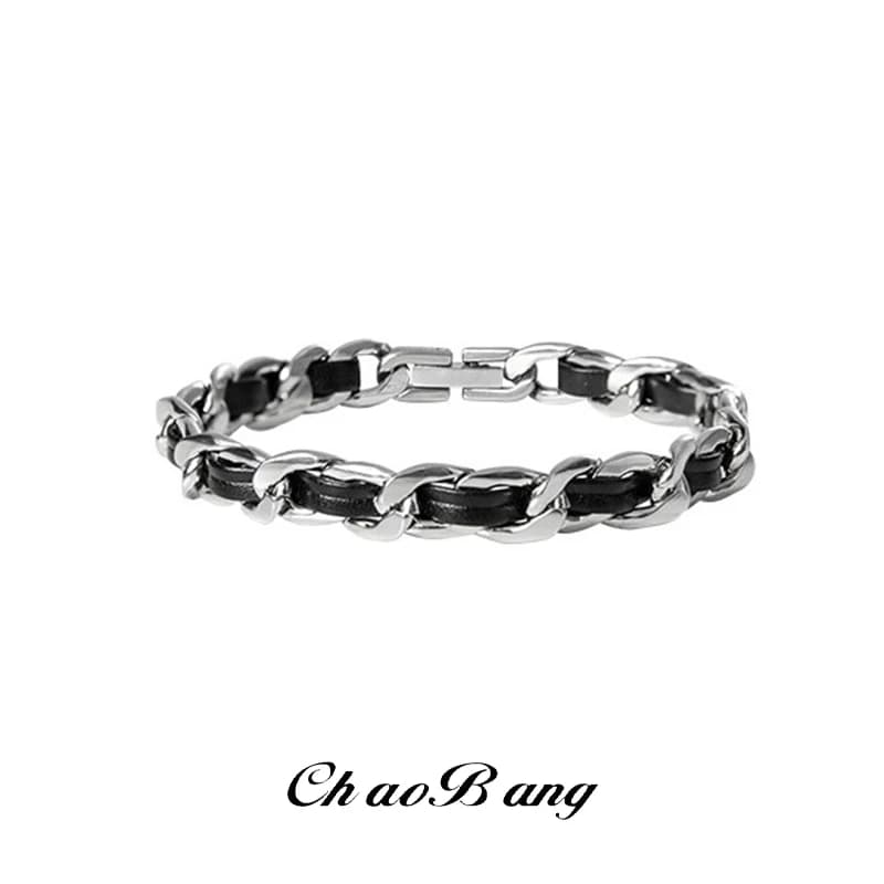 Titanium Steel Trendy Bracelet and Human Leather, Unique and Customized Design, High Range Fashion Accessories, Cuban Style
