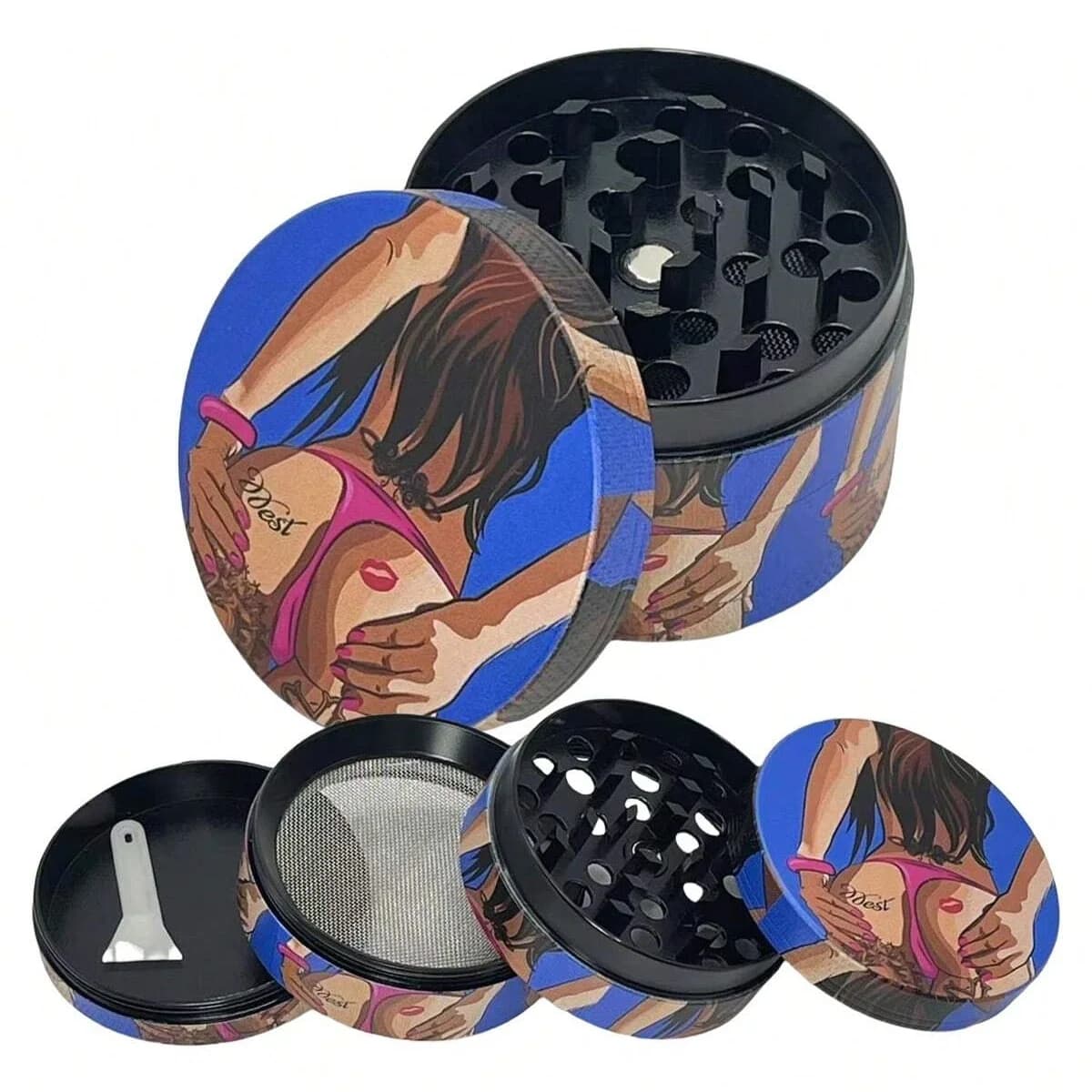 2 pollici metallo sexy ragazza smerigliatrice per erbe manuale spezie mulino al pepe sale mortaio tabacco erba grezza smerigliatrice sigaretta fumatori accessori