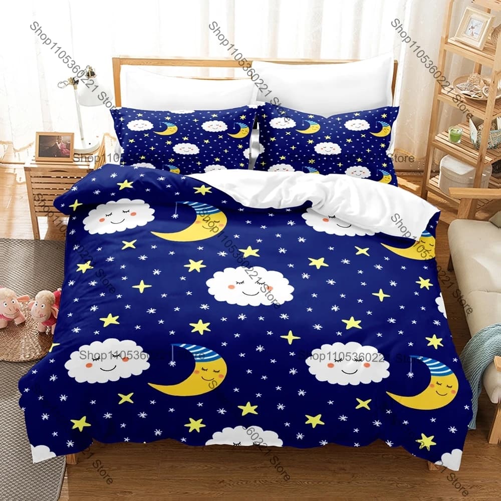 Kawaii Cool Moon Bedding Set Single Twin Full Queen King Size Bed Set Adult Bedroom Duvetcover Sets Anime Bed Sheet Set