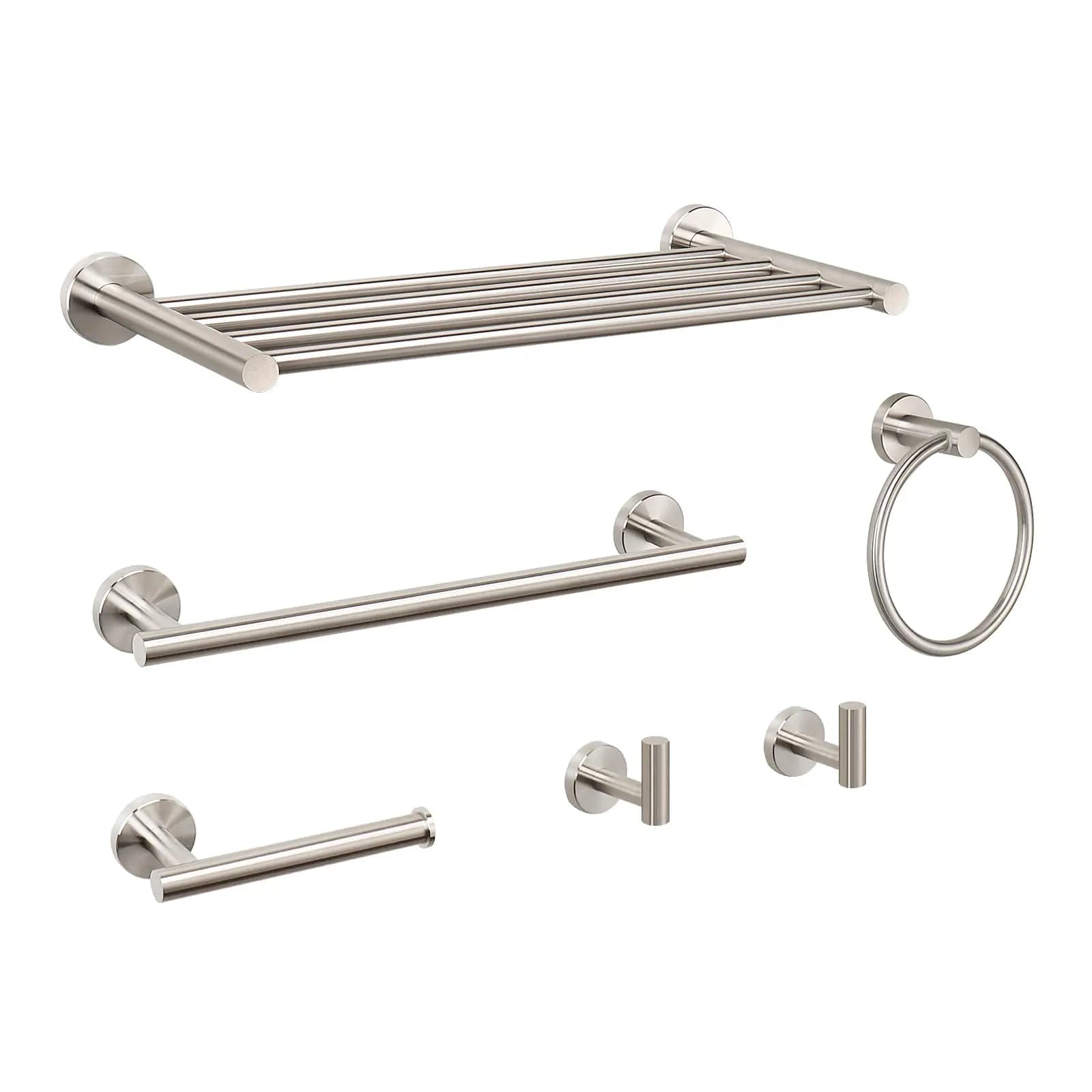 Set di 6 Accessori per Bagno in Acciaio Inox SUS304, Portasciugamani, Anello Porta Asciugamani, Ganci da Parete, Finitura Nichel Spazzolato