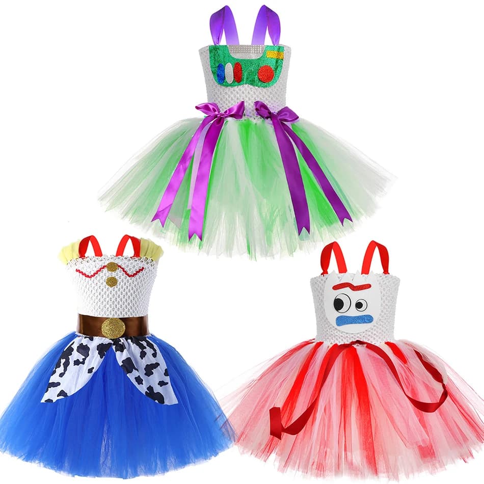 Costumi per Bambini Woody, Jessie, Buzz, Forky, Abito in Tulle per Cosplay, Vestiti per Spettacoli Teatrali, Abbigliamento per Halloween e Carnevale per Ragazze