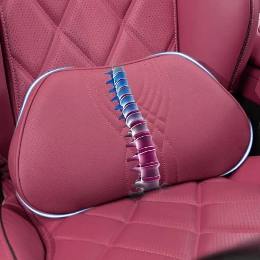 Cuscino di Supporto Lombare per Sedile Auto e Sedia da Ufficio in Pelle Nappa, Cuscino in Memory Foam per Alleviare il Dolore alla Schiena e Migliorare la Postura