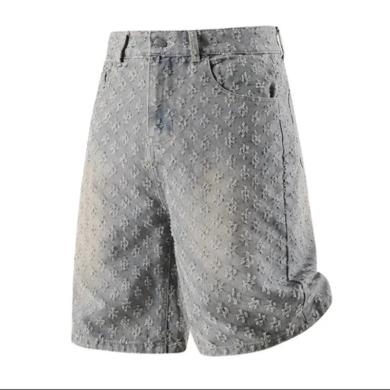 Pantaloncini in Denim Vintage Americano da Uomo, Shorts Estivi Leggeri con Design Jacquard, Jeans Giovanili Popolari, Modello Largo e Dritto