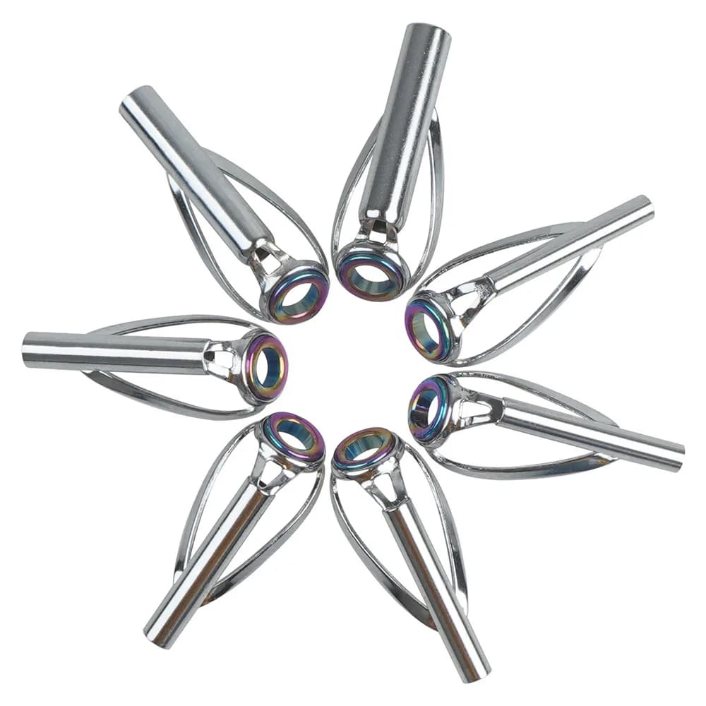 10 pezzi kit di riparazione punte guida canna da pesca 2.2mm-4.0mm telaio in acciaio inossidabile arcobaleno laser anello in ceramica canna da pesca canna da pesca attrezzatura per occhi