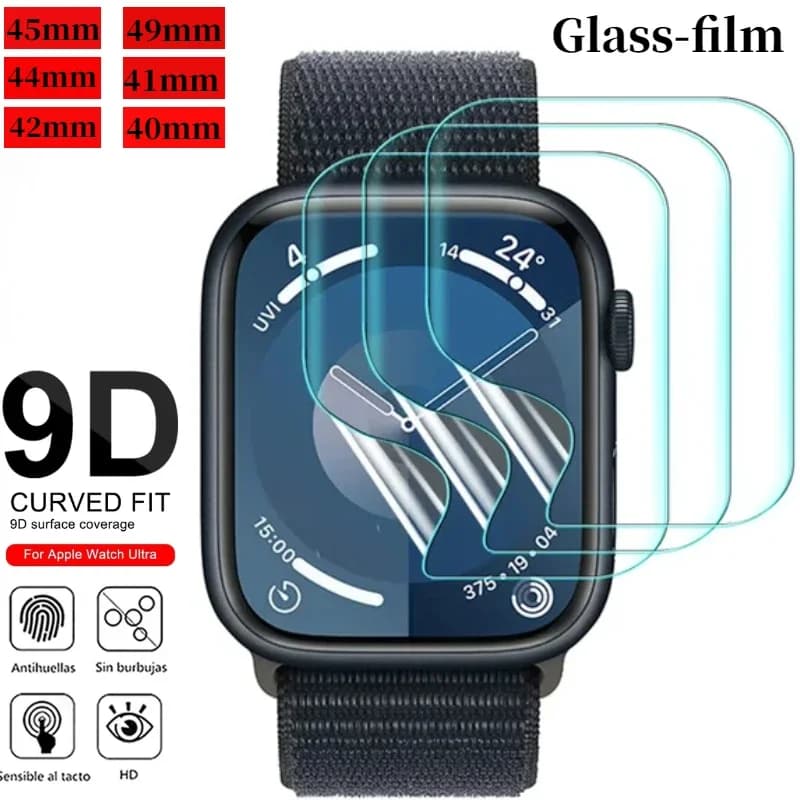 Pellicola Protettiva in Vetro per Apple Watch 9 8 7 45mm 41mm Ultra 3 49mm, Protezione Schermo HD Anti-Graffio per iWatch 6 5 4 3 SE 44mm 42mm 40mm