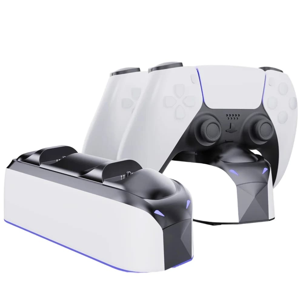 Stazione di Ricarica Doppia RGB per Controller PS5, Caricatore Rapido con Supporto, Accessori per Giochi, Modellino Figurina