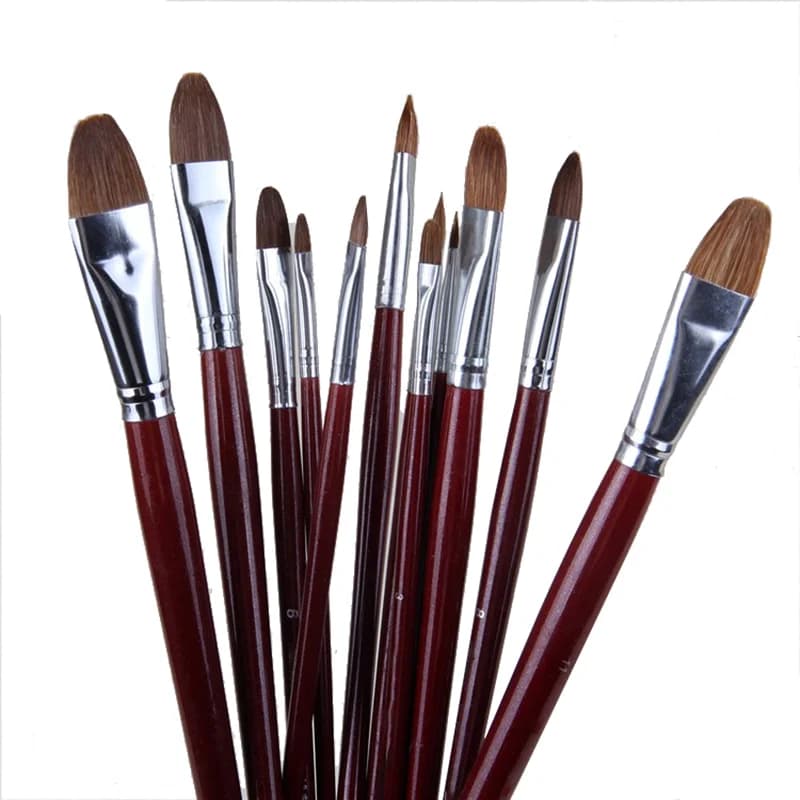 6pcs/Set High-grade Weasel Hair Oil Painting Brush Hazel Shap Row Pen Long Birch Rod Acrylic Drawing Art Supplies Artist Supply