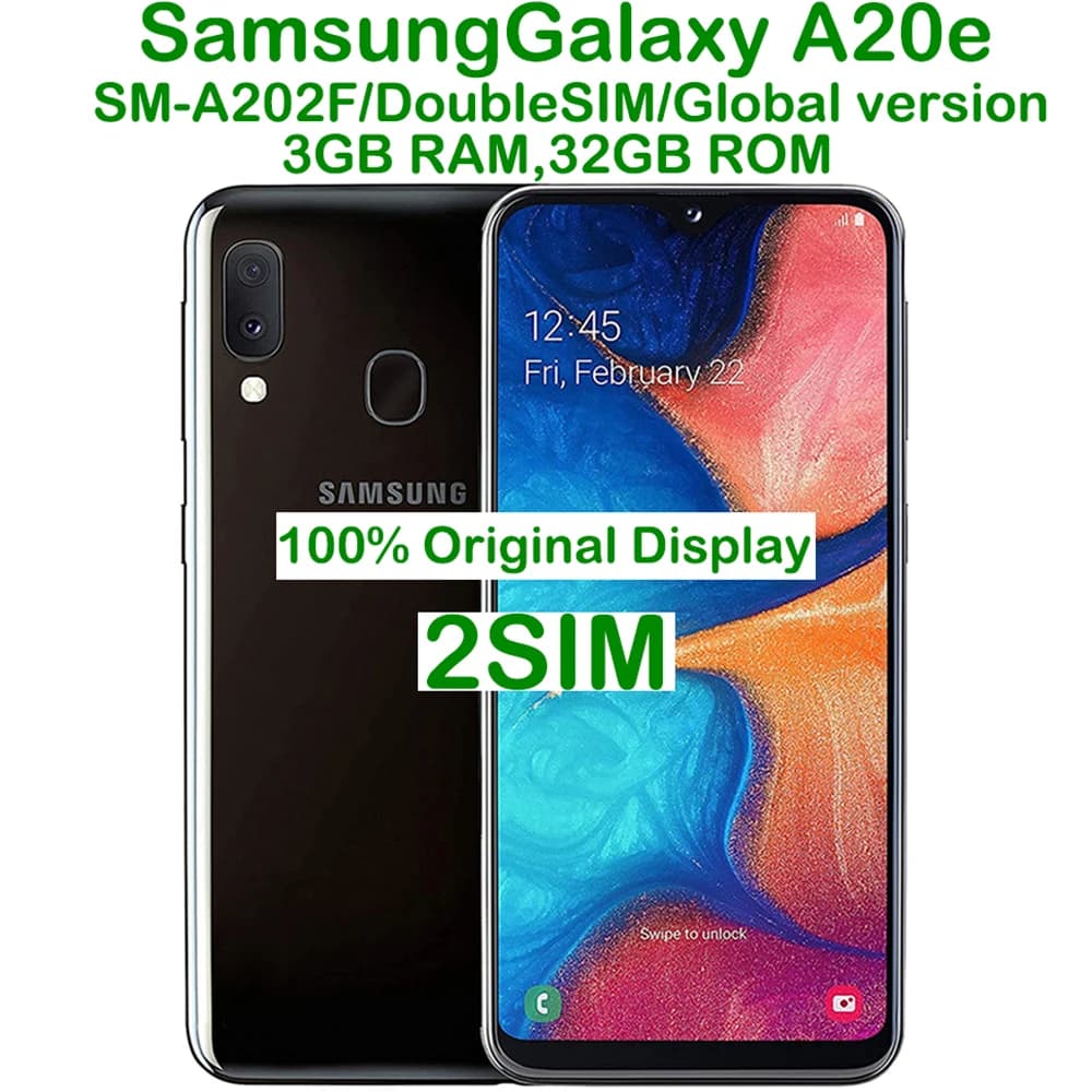 Samsung Galaxy A20e Used, Android Smartphone 5.8 Inches 720x1560, Global Version, 2 SIM, NFC, Refurbished, with Digital Impronta