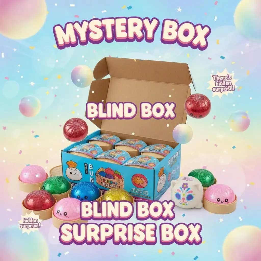 Hidden Surprise Mystery Squish Blind Box, Cute Dumpling & Sugar Skull Cat Soft Glitter Squeeze Toy, Collect All Holiday Surprise Gift Pack