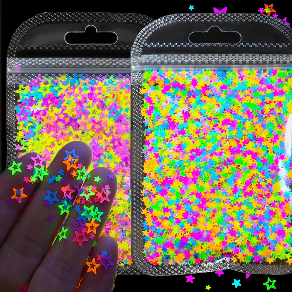 10g Neon Star/Luna/Weed Fluorescenza Paillettes per unghie Stella colorata Design Glitter Fiocchi Natale Neon Manicure Stella Paillettes & * &