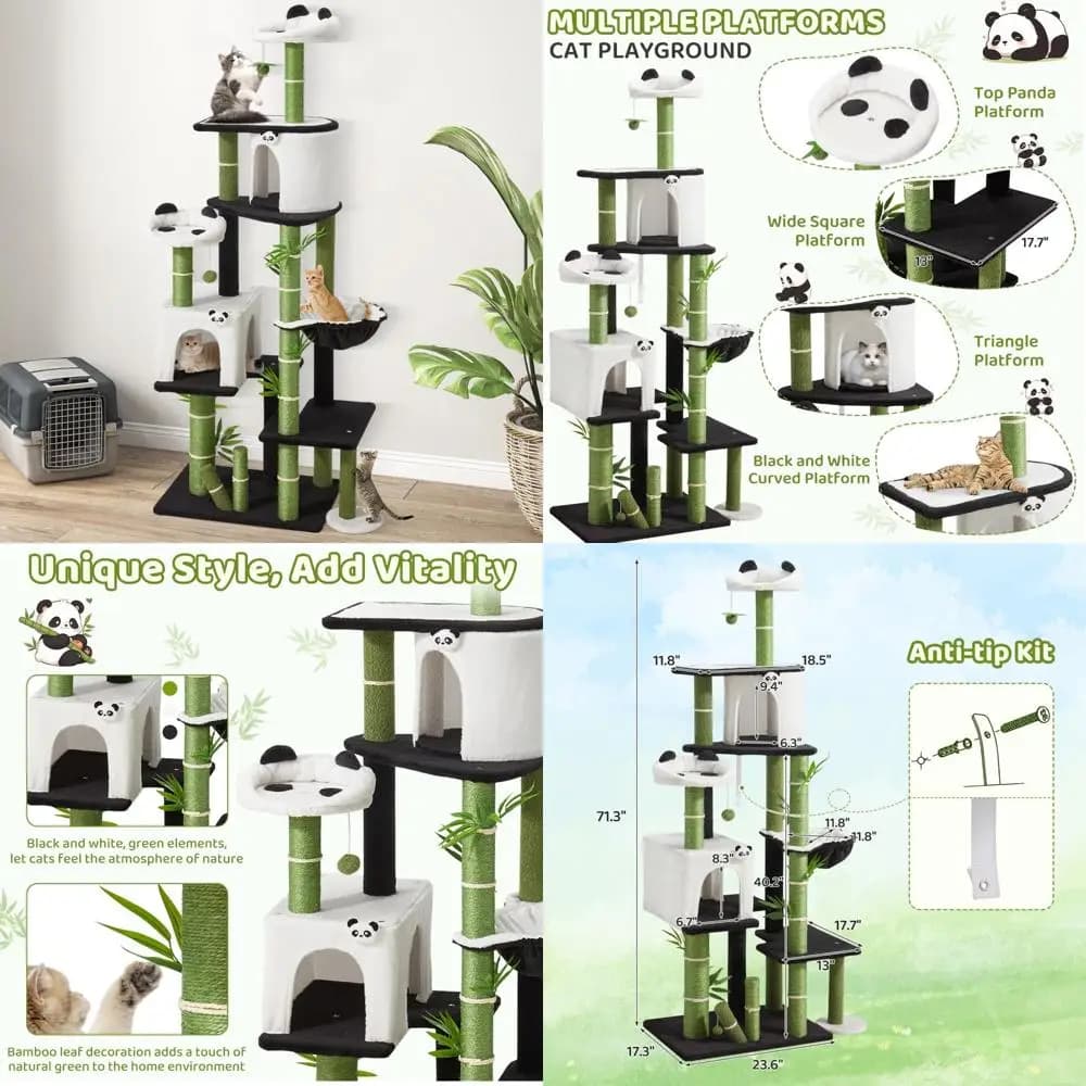 Torre per gatti da interni alta 71,3 pollici con design a panda, spazioso condominio per gattini e tiragraffi in sisal per gatti