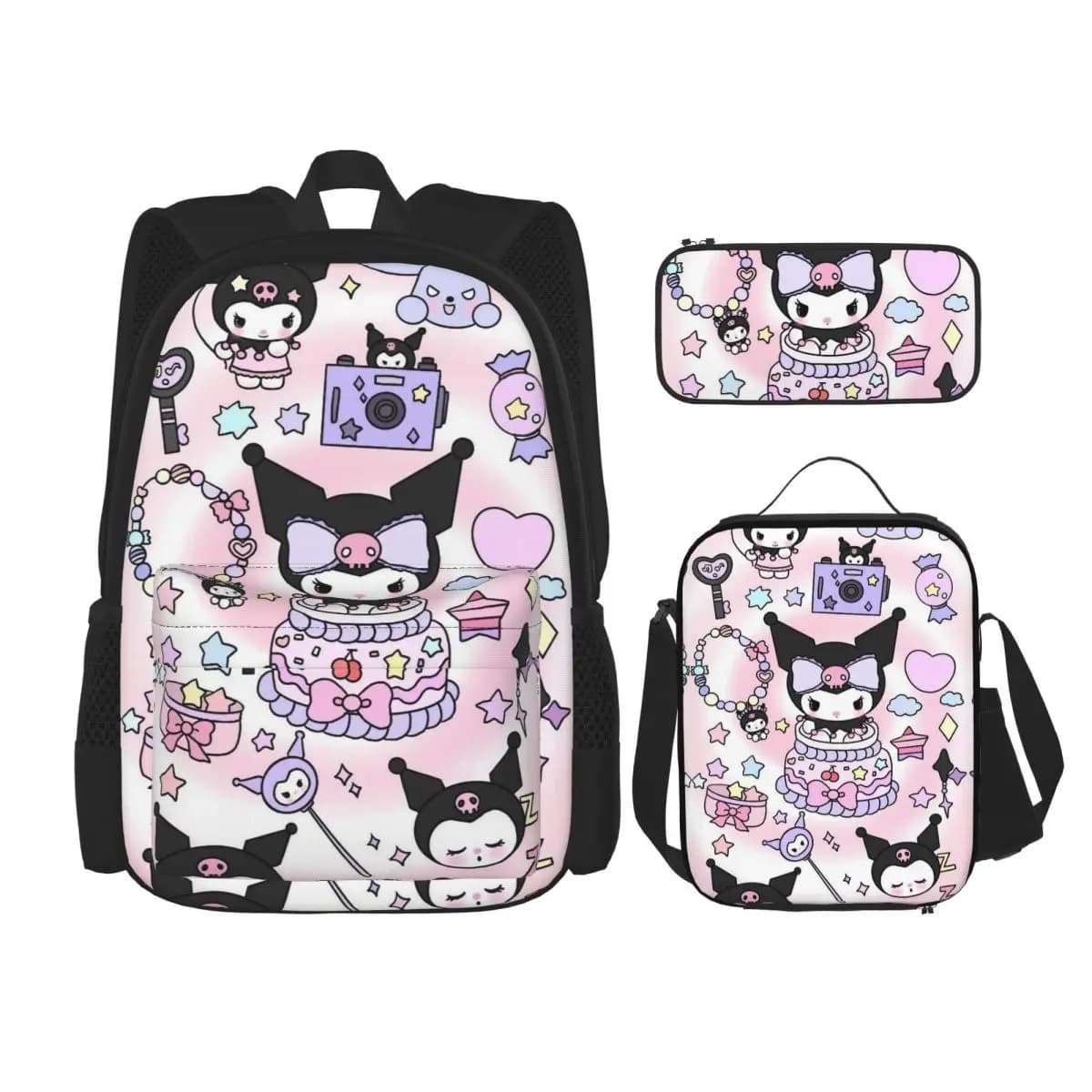 3pecs/set Kuromis Cartoon Zaino per studente College Borsa a tracolla Borsa per il pranzo Astuccio per matite