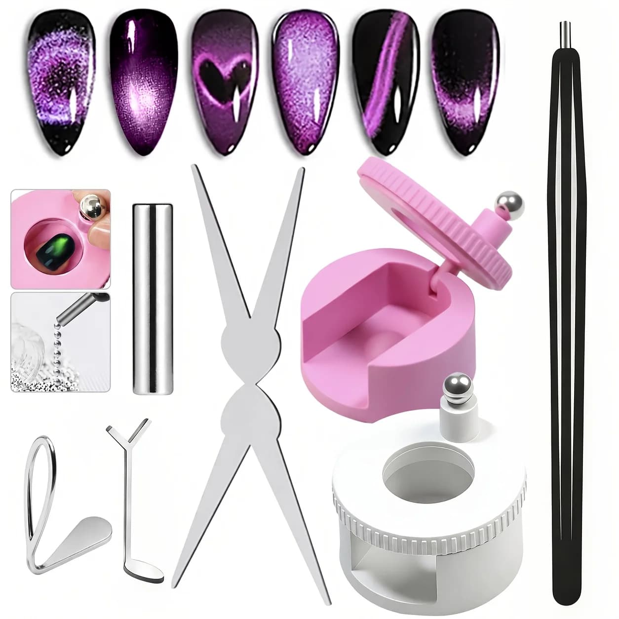 6Pcs Double Headed Nails Set French Shape Strong Cat Eye Magnet Nail Art Gel Polish Magnetic Effect Manicure Accessories Tools