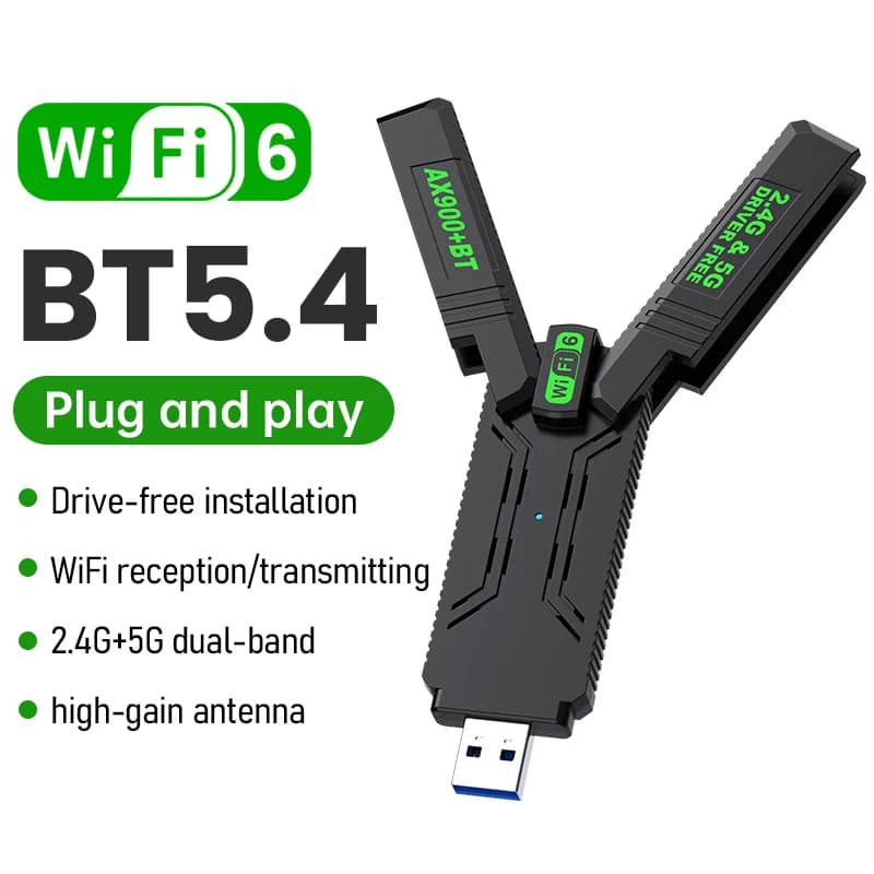 WiFi 6 AX900 Adattatore USB Bluetooth 5.4 Dual Band 2.4G 5G Antenne WiFi6 Ricevitore di rete USB Dongle Driver Win 10/11 gratuito