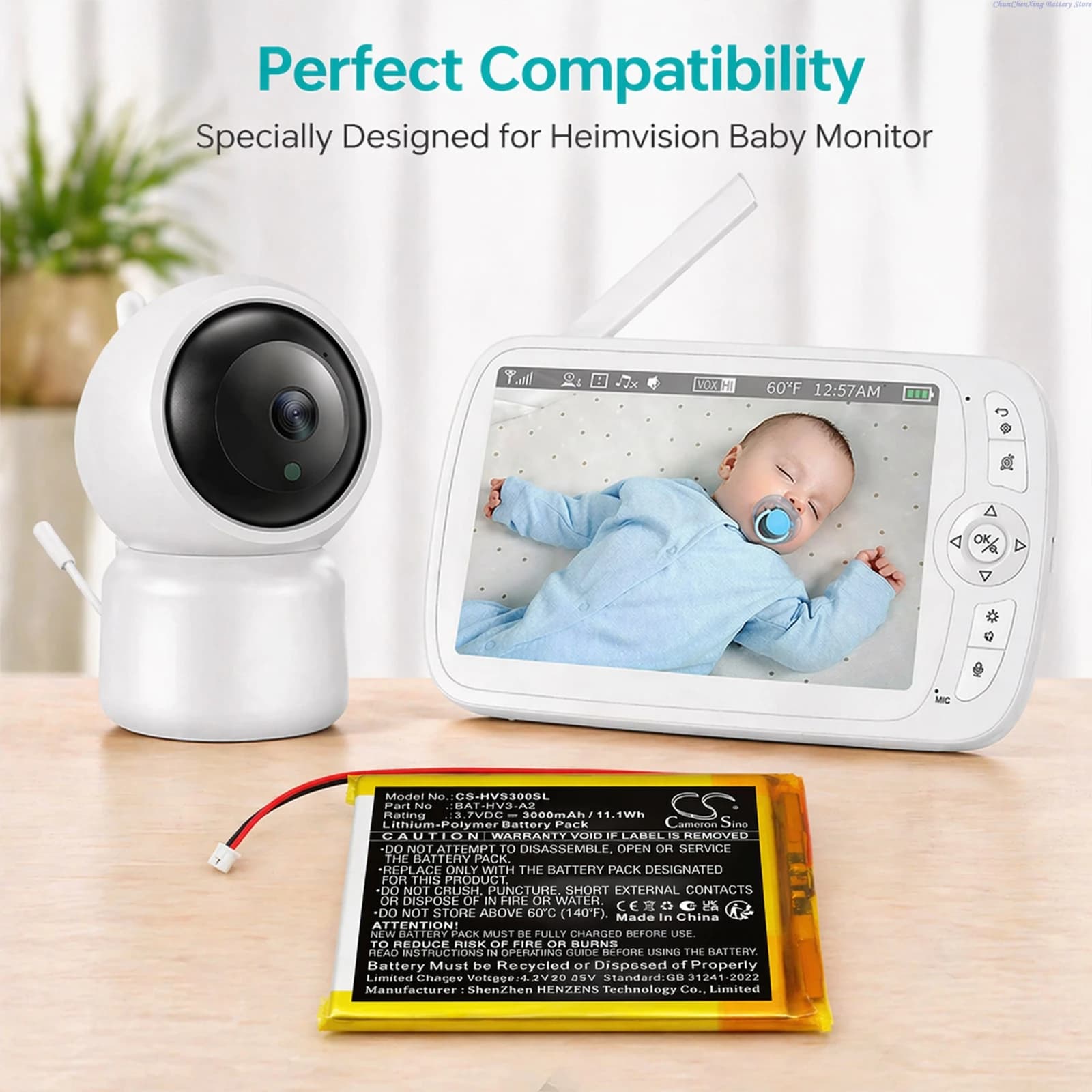 Batteria di ricambio Cameron Sino 3.7V 3000mAh BAT-HV3-A2 per baby monitor HeimVision Soothe 3 +STRUMENTO