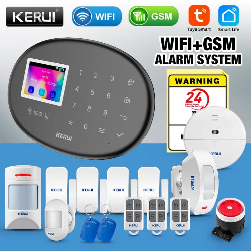 KERUI Allarme intelligente WiFi per sistema di allarme di sicurezza domestica Smart Life Tuya Allarme antifurto con sensore porta/finestra W202 Nero