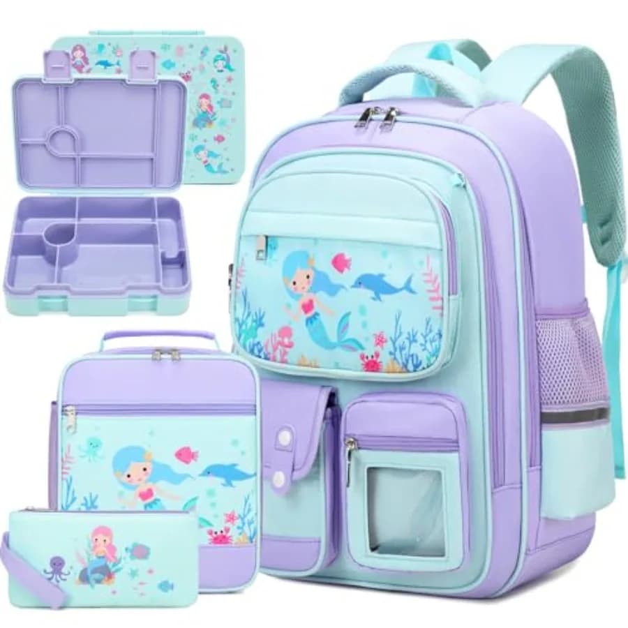 Set di 5 zaini per ragazze con borsa per il pranzo, zaino per la scuola con borsa per il pranzo, astuccio, set di zaini carini e kawaii