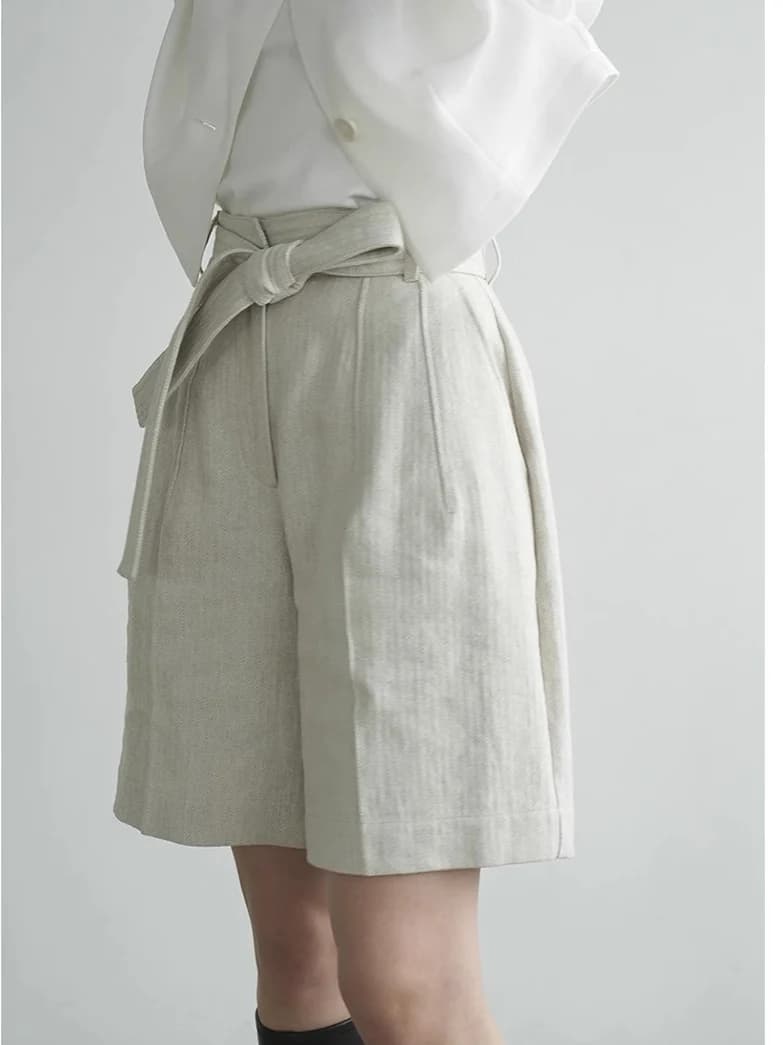Completo pantalone corto Nishimura Yui Commute OL in lino semplice e discreto con cintura, pantaloni a gamba larga da donna a vita alta in cotone e lino casual