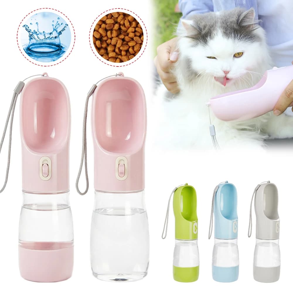Portable Cat Water Bottle 2-in-1 Leakproof Pet Travel Feeder with Food Container for Kitten Easy Clean Dog Cats Drinking Bowl