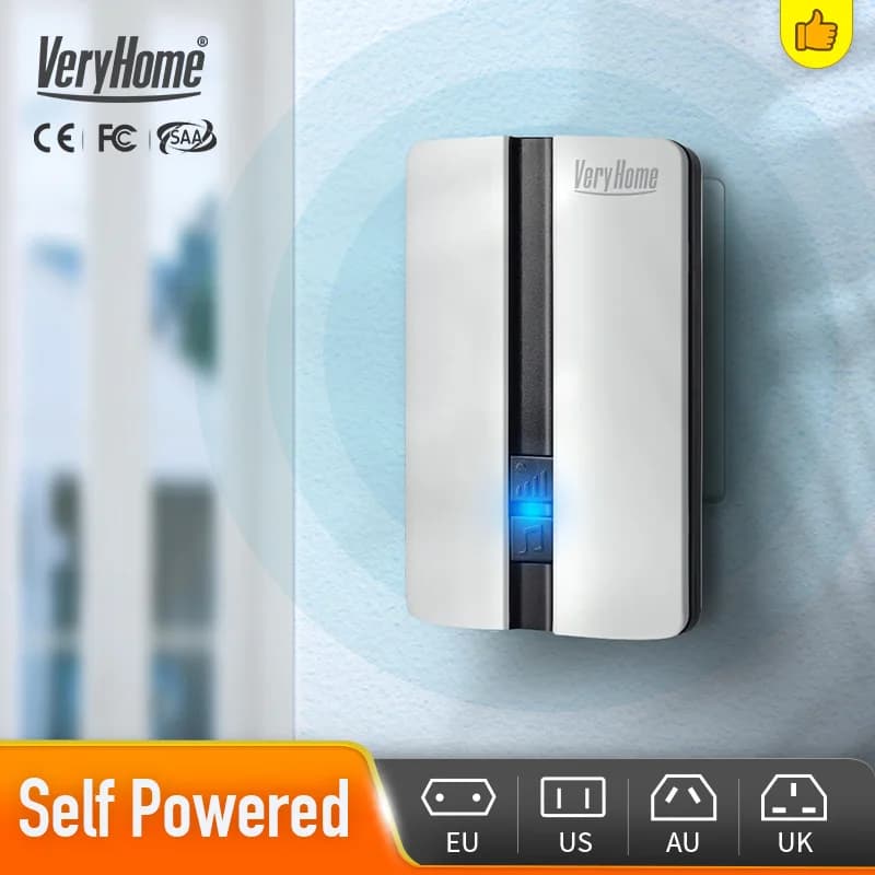 Campanello Wireless K33 Impermeabile con Pulsante Autoalimentato, Set Campanello Intelligente per Casa, Suoneria di Benvenuto per Esterni con Ricevitore