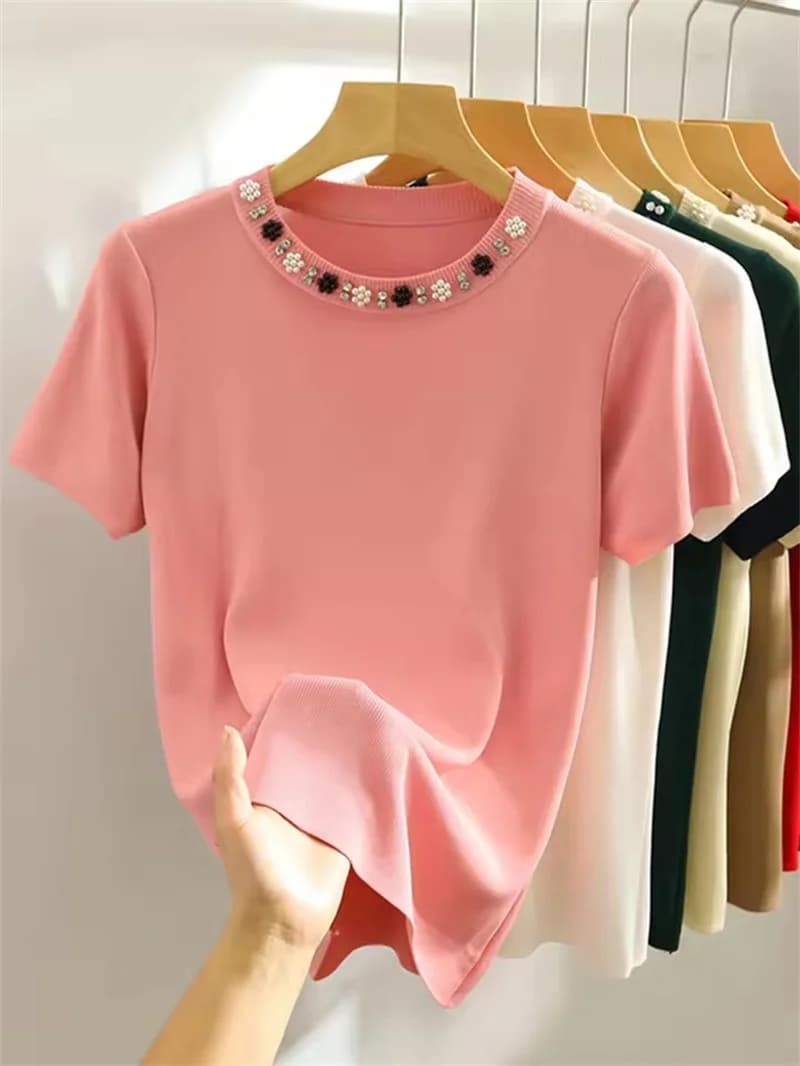 Women's Knit T-shirt Korean Top Solid Y2K Summer New Fashion Black White Sleeveless blouse Thin Casual Women's Casual