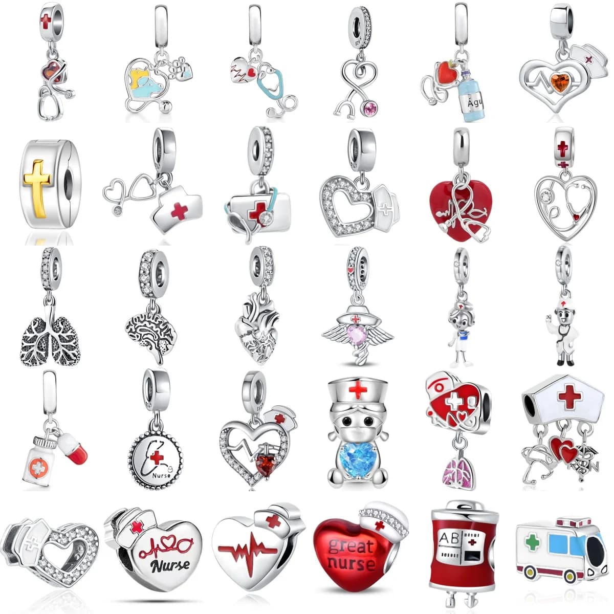 Autunno Nuovo 925 Sterling Silver Medico Infermiere Stetoscopio Kit di Primo Soccorso Ciondolo di Perline Adatto per Il Braccialetto delle Donne Originale FAI DA TE