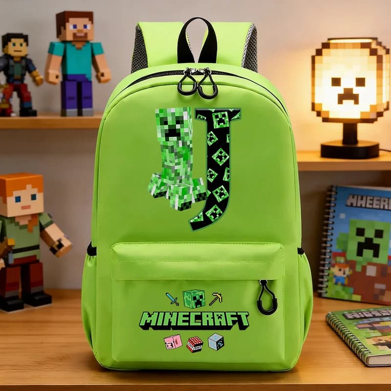 Miner Crafting Pixel Primary School Bag Green Letter A-Z Student Backpack Hot Game Figure Print Schoolbags Cartoon Birthday Gift