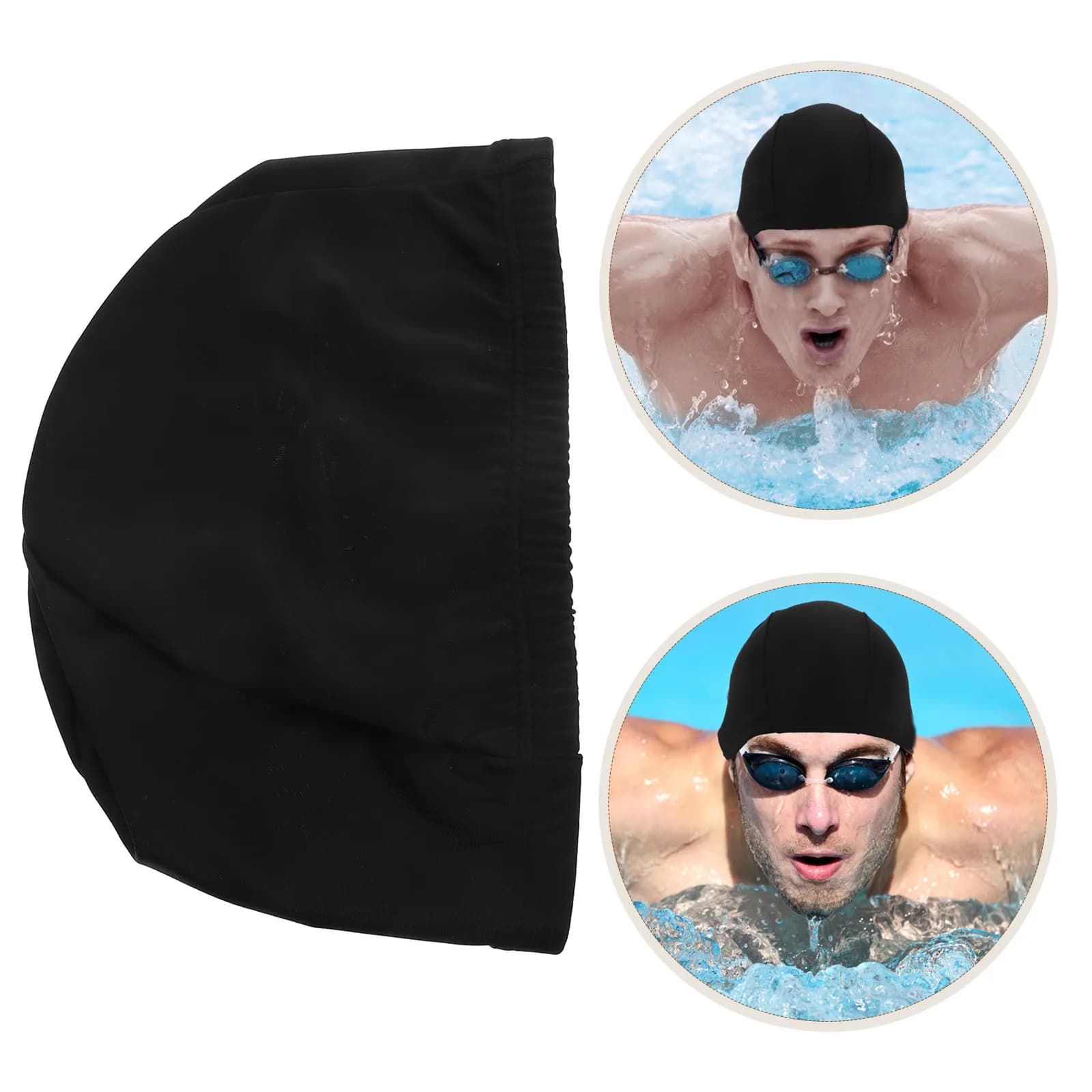 Adult Swim Cap Polyester Cloth Fabric Black Swimming Hat for Men Women Water Sports Sun Protection Flower Swim Cap