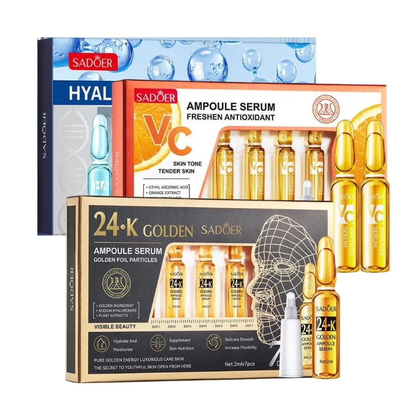 2ml*7 Fiale/Scatola Siero Viso all'Oro 24K with Vitamin C and Hyaluronic Acid, Deep and White Hydrating Essence