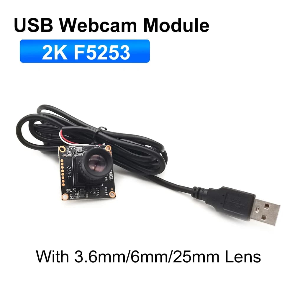 REDEAGLE 30fps 2K USB Webcam module with 3.6mm/6mm lens, 4MP resolution 2560x1440, Focal length 25mm, USB camera UVC Plug and Play