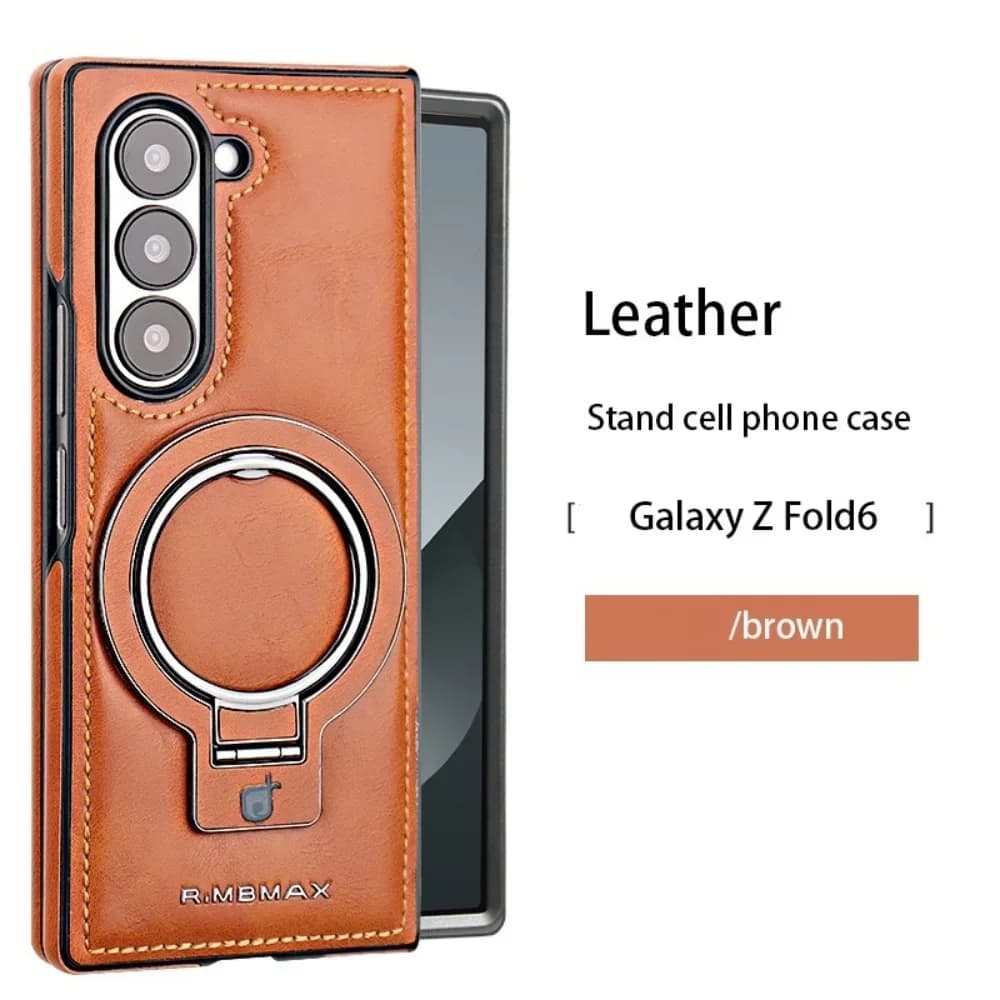 Custodia in pelle con supporto ad anello magnetico per Samsung Galaxy Z Fold 6 5G ZFold 5 4 3 Supporto in alluminio Custodia antiurto per ricarica wireless