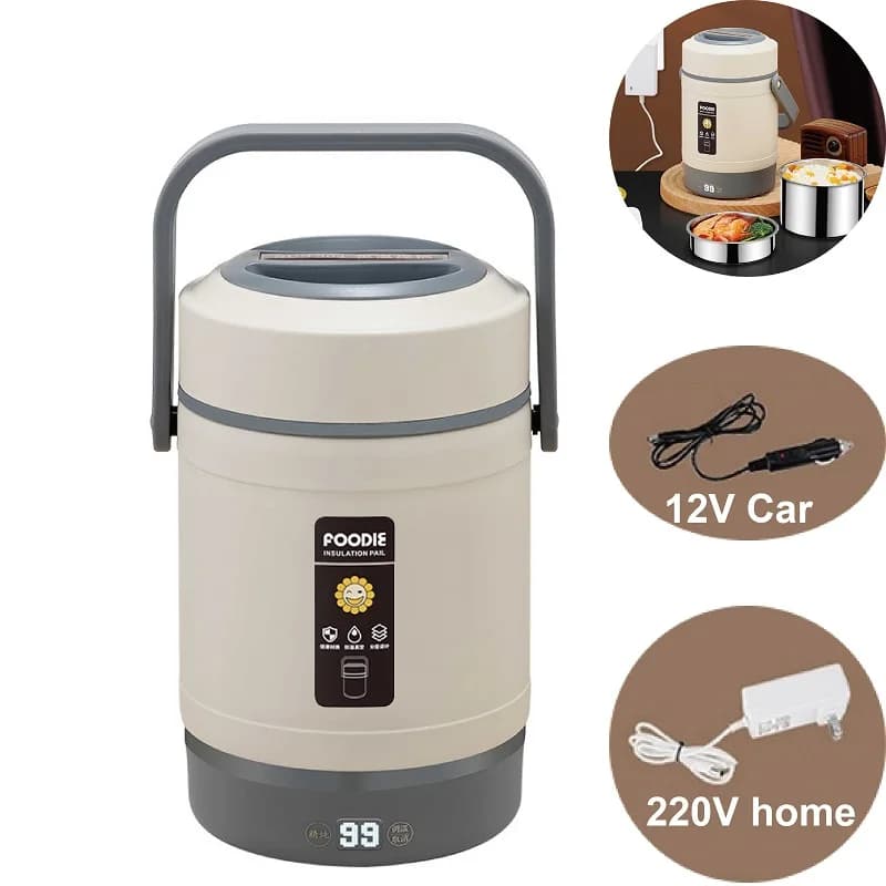 12V Auto Elettrico Lunch Box Portatile All'aperto In Acciaio Inox 304 Tenere Al Caldo Pentola A Doppio Strato Lunch Box 220V Riscaldatore di Cibo 1.6L/2L