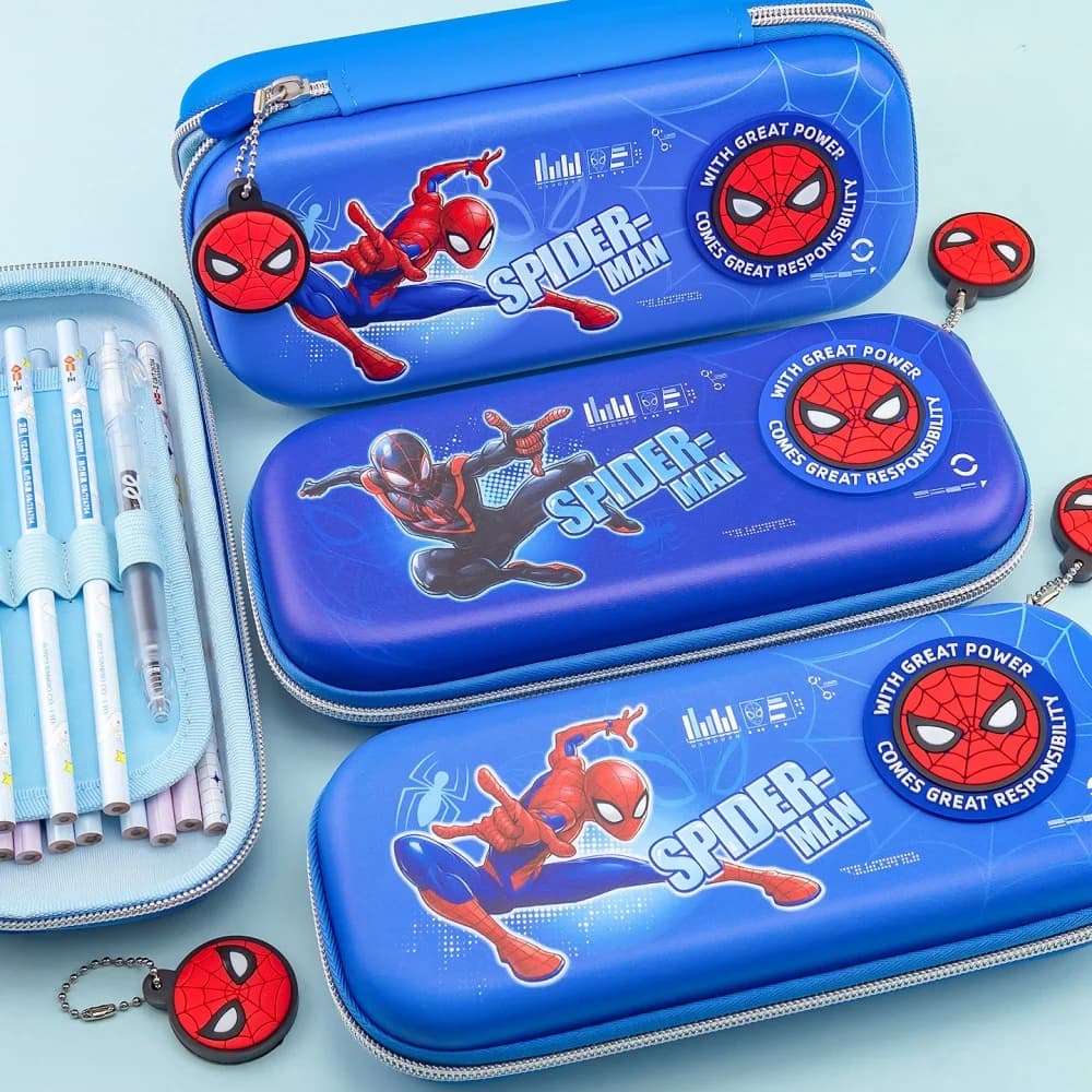 Genuine Disney Spider Man EVA Pencil Case Set with Hanging Eraser Large Capacity Pen Organizer Box for School Study Writing Desk