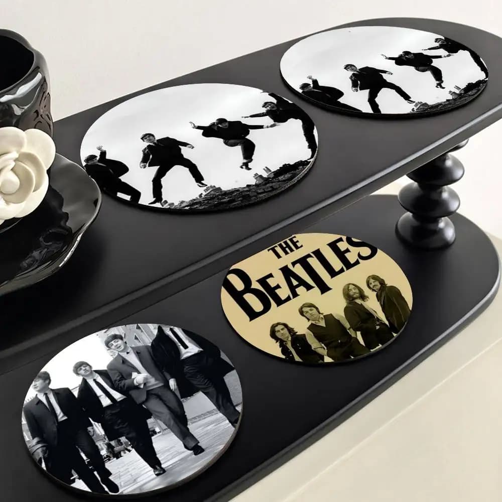 Sottobicchieri Rock Band The B-B-Beatles-es, Tovagliette Resistenti al Calore, Sottobicchieri in Legno Colorati Dipinti a Spruzzo, Sottobicchieri Antiscivolo