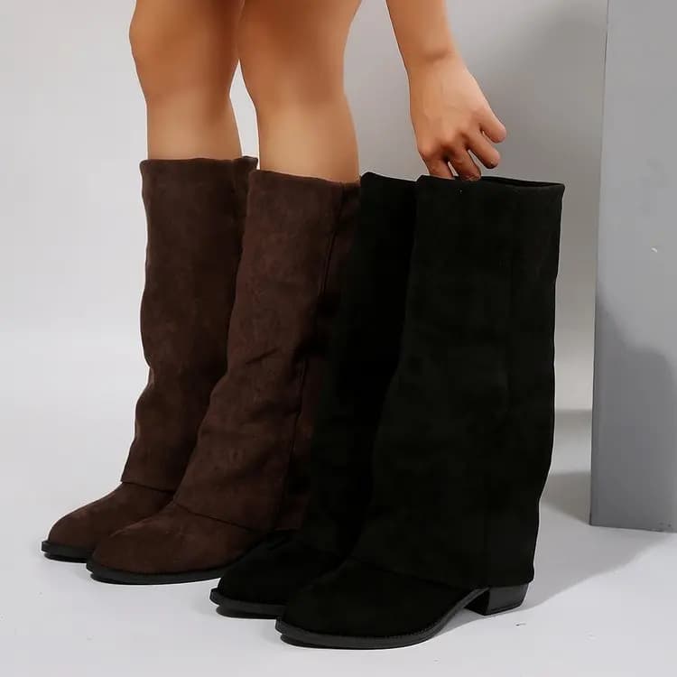 Women's High Knee Boots Autumn Fashion Classic Pointe Shoes Women's Western Cowboy Boots Rider Boots in denim Botas Mujer