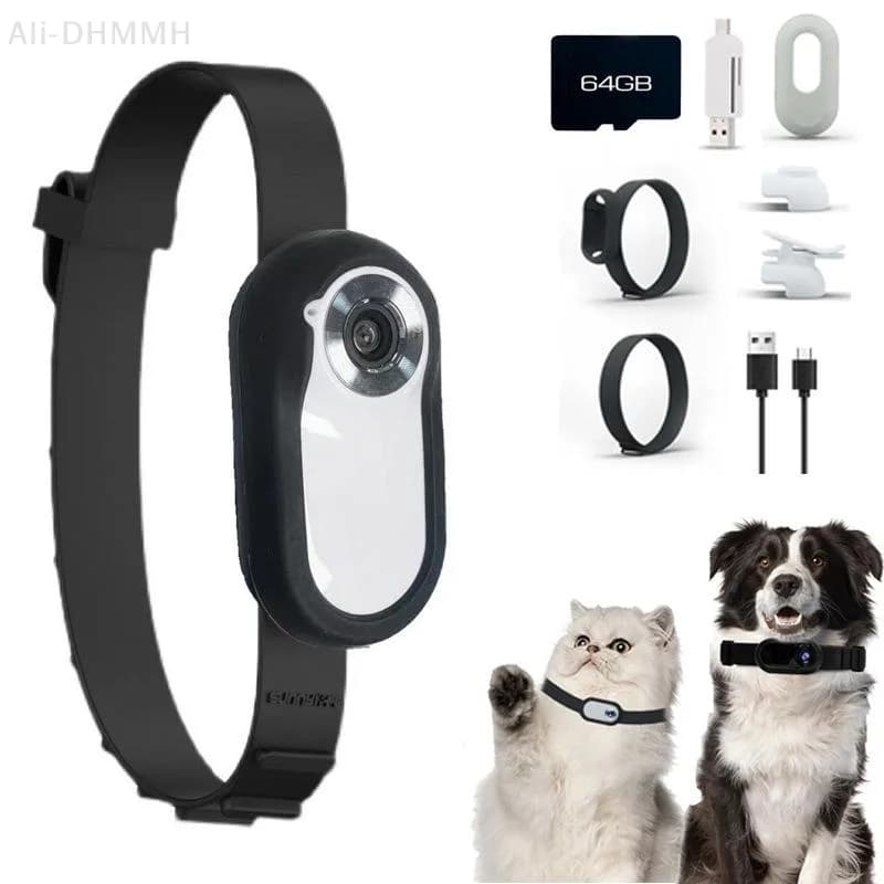 Telecamera per collare per cani e gatti HD 1080P, wireless, senza bisogno di WiFi – Regalo di compleanno discreto
