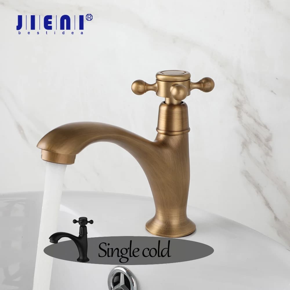 Rubinetto per lavabo da esterno JIENI in ottone anticato con maniglia a croce, per acqua fredda, antigelo