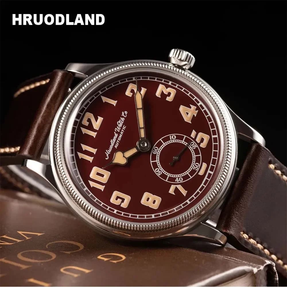 Hruodland Classic Men Orologi meccanici automatici F027 Acciaio inossidabile Pelle marrone Diving 5Bar Orologio da polso reloj hombre