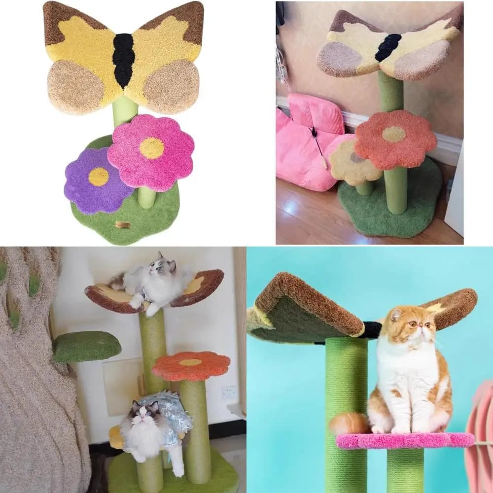 Grande torre per gatti con tiragraffi in sisal, pesce persico a farfalla in peluche, adatto per gatti fino a 20 libbre, albero per gatti a tema floreale per Cl