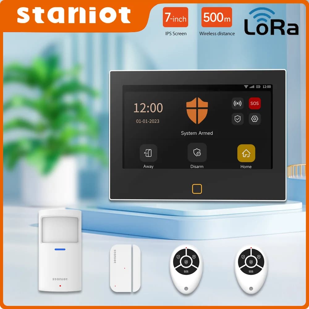 Sistema di Allarme di Sicurezza Staniot LoRa Versione 7 Pollici WiFi 4G Tuya Smart Home Kit Antifurto con Distanza di Trasmissione 500m e Sirena Integrata