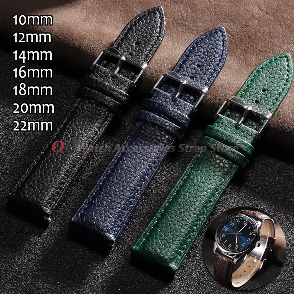 Lychee Pattern Leather Watchstrap 18mm 20mm 22mm for Huawei Watch GT6 GT5 GT4 Band 10mm 12mm 14mm 16mm Universal Women Men Strap