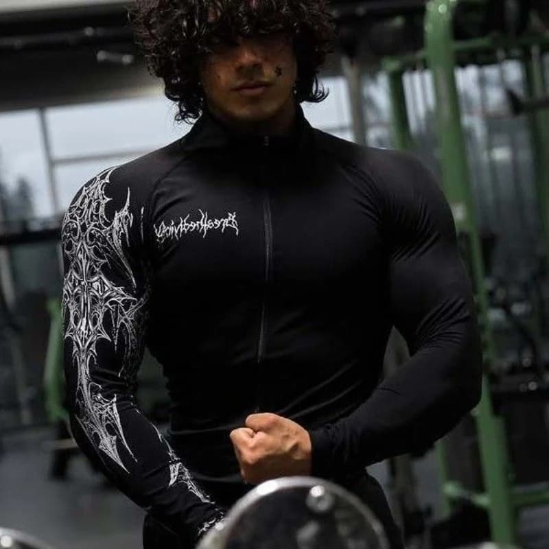 Camicia attillata Speed Dry da fitness da uomo 2025 Giacca con cerniera Coppie elastiche Abbigliamento sportivo per allenamento in palestra Abbigliamento attivo ad asciugatura rapida