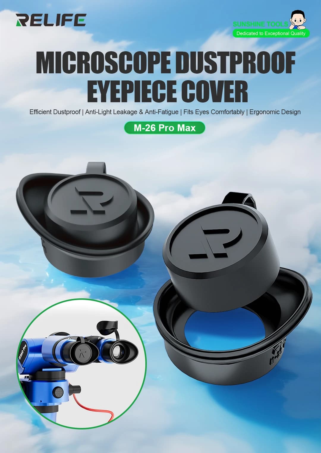 RELIFE M-26 Pro Max Copri oculare per microscopio in gomma anti-fatica dal design ergonomico Previene perdite di luce per oculari