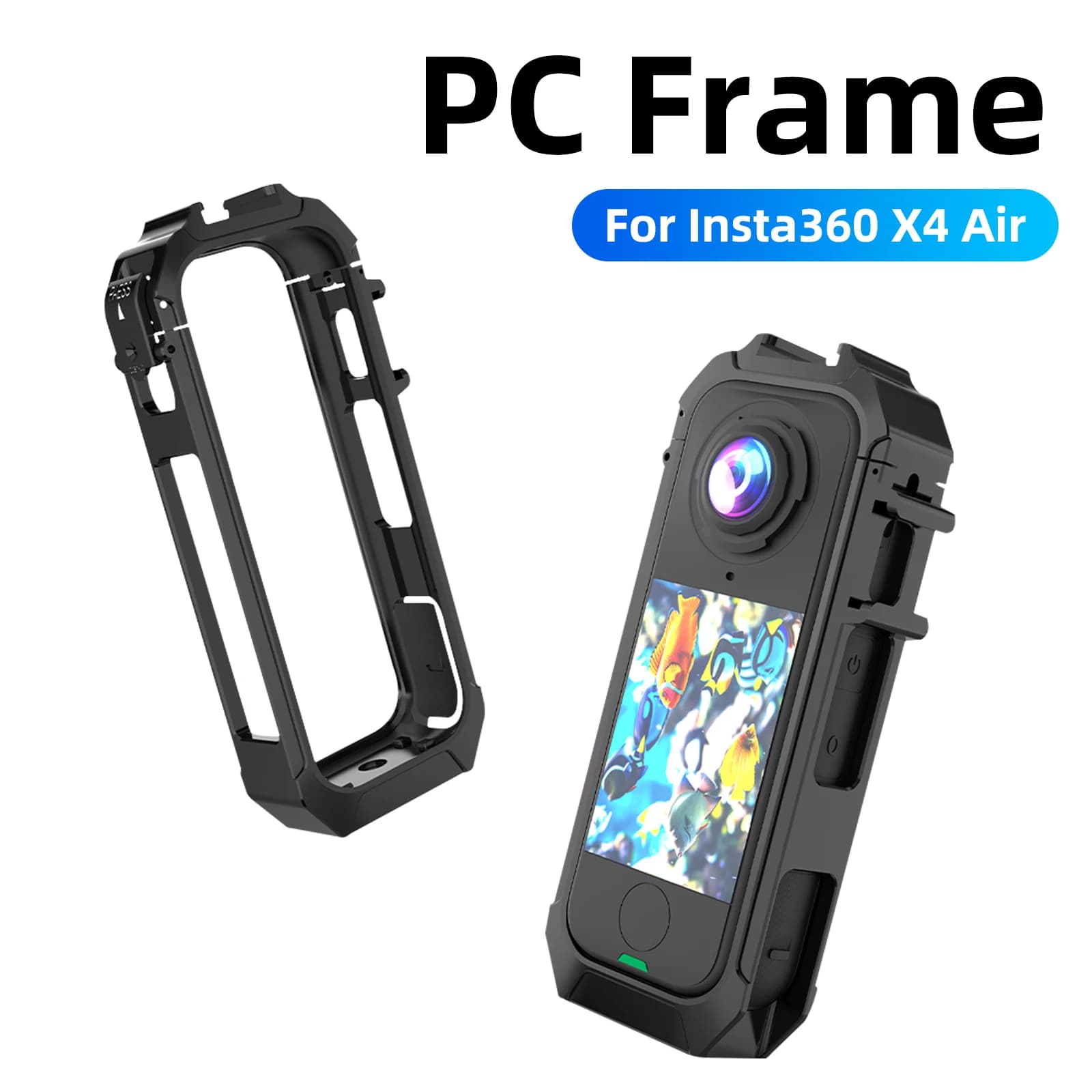 Telaio protettivo per Insta360 X4 Air con doppia scarpa fredda - Guscio PC magnetico a sgancio rapido per supporto selfie stick